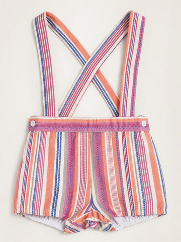 Pantalón corto Niza de lino a rayas con tirantes