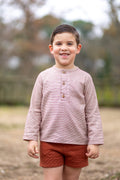 Camisa niño Telva de Boetiekids, en cuadrito vichy color caldera con abertura en delantero con tres botones y manga larga.