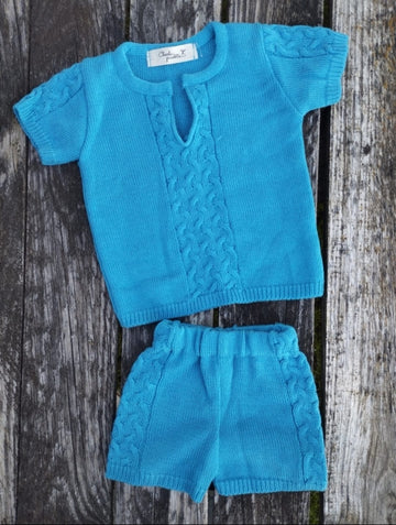 Conjunto de hilo para niño azul turquesa