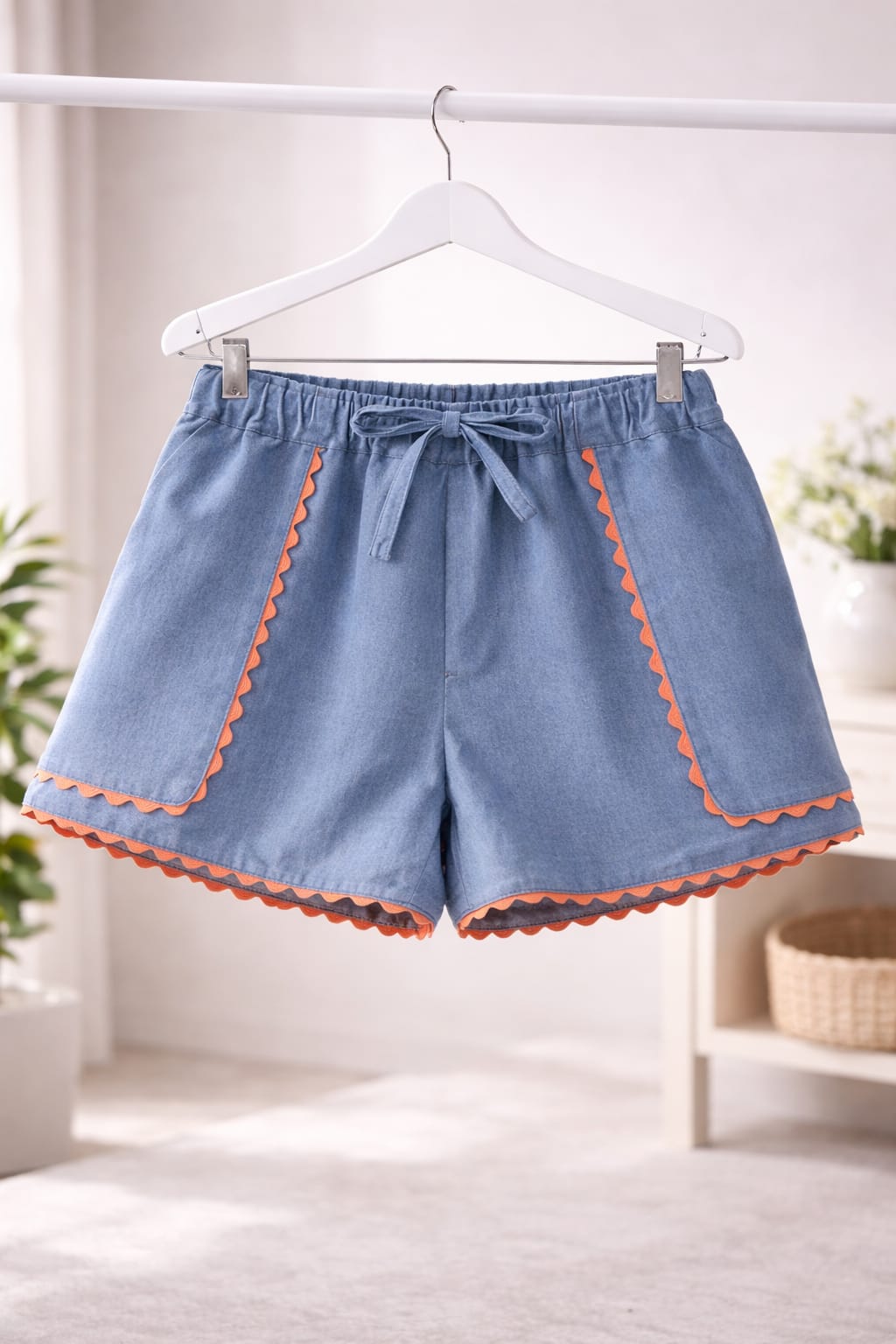 Falda pantalón denim azul para niña detalle frontal