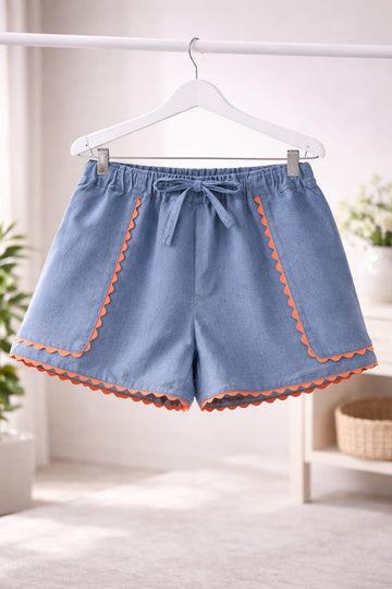 Falda pantalón denim azul para niña detalle frontal