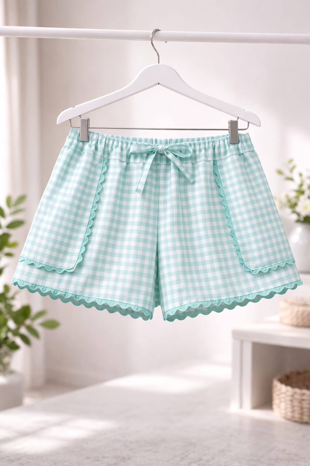 Falda pantalón vichy verde agua para niña