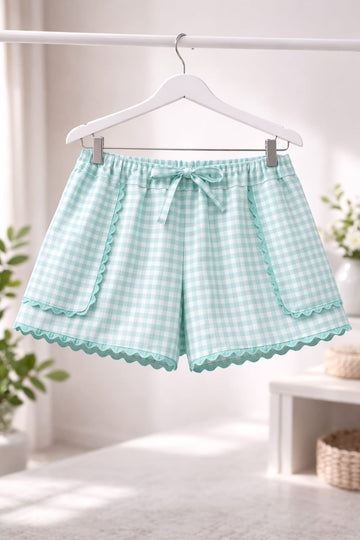Falda pantalón vichy verde agua para niña