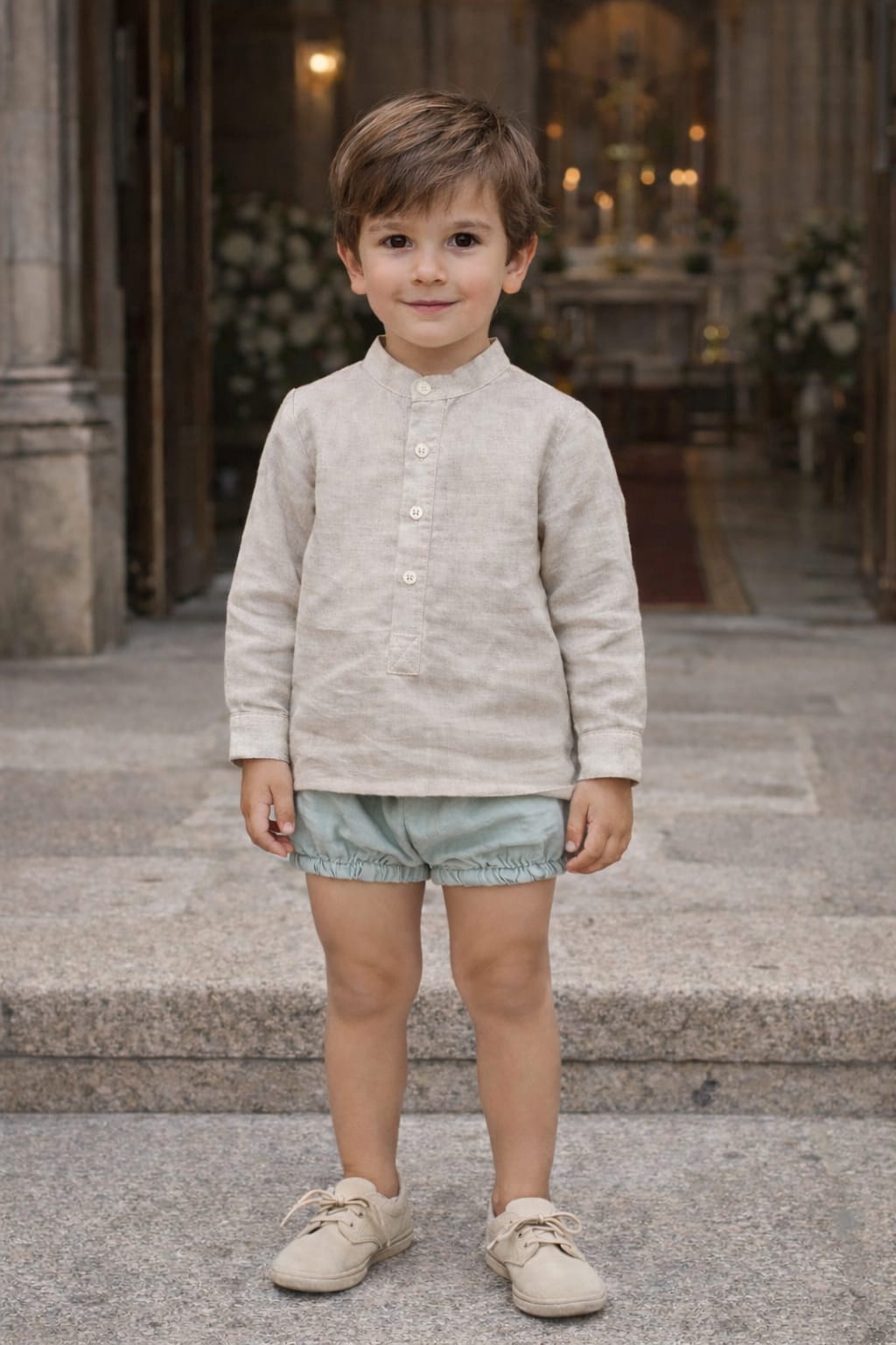 Detalle camisa cuello mao conjunto niño Amanecer