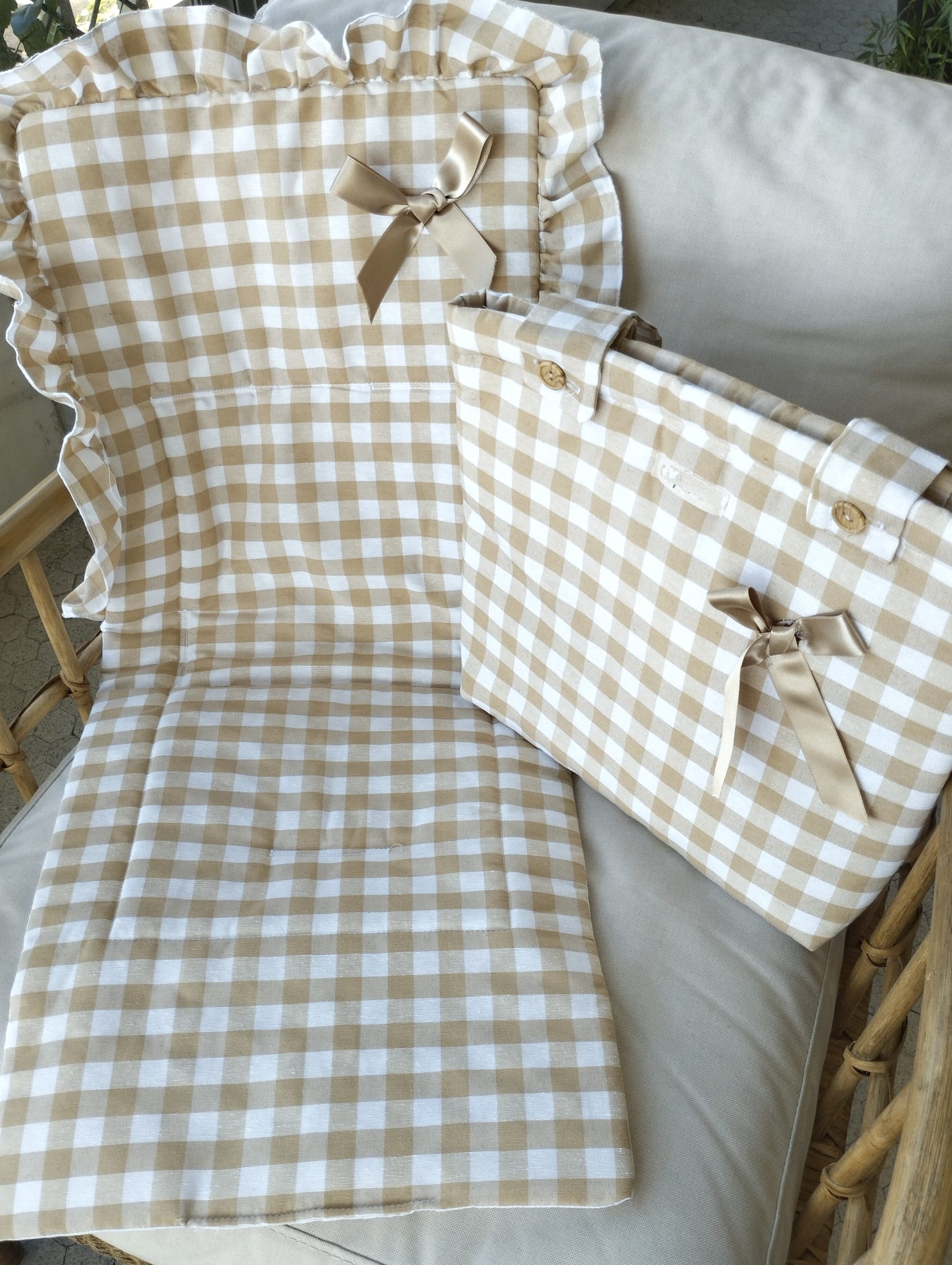 colchoneta universal vichy beige más bolsa a juego