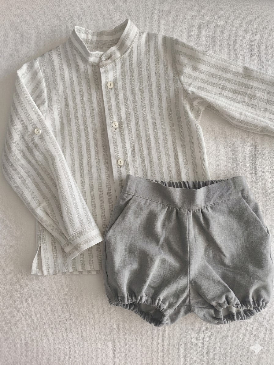 conjunto bebé camisa rayas manga larga y bombacho verde Halo