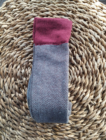 Calcetín espiga gris-rubí