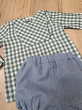 Camisa niño vichy Green 36,95€ combinada con bombacho unisex Skay 31,95€