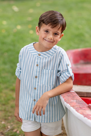 Camisa rayas azul y blanco para niño colección Azahar
