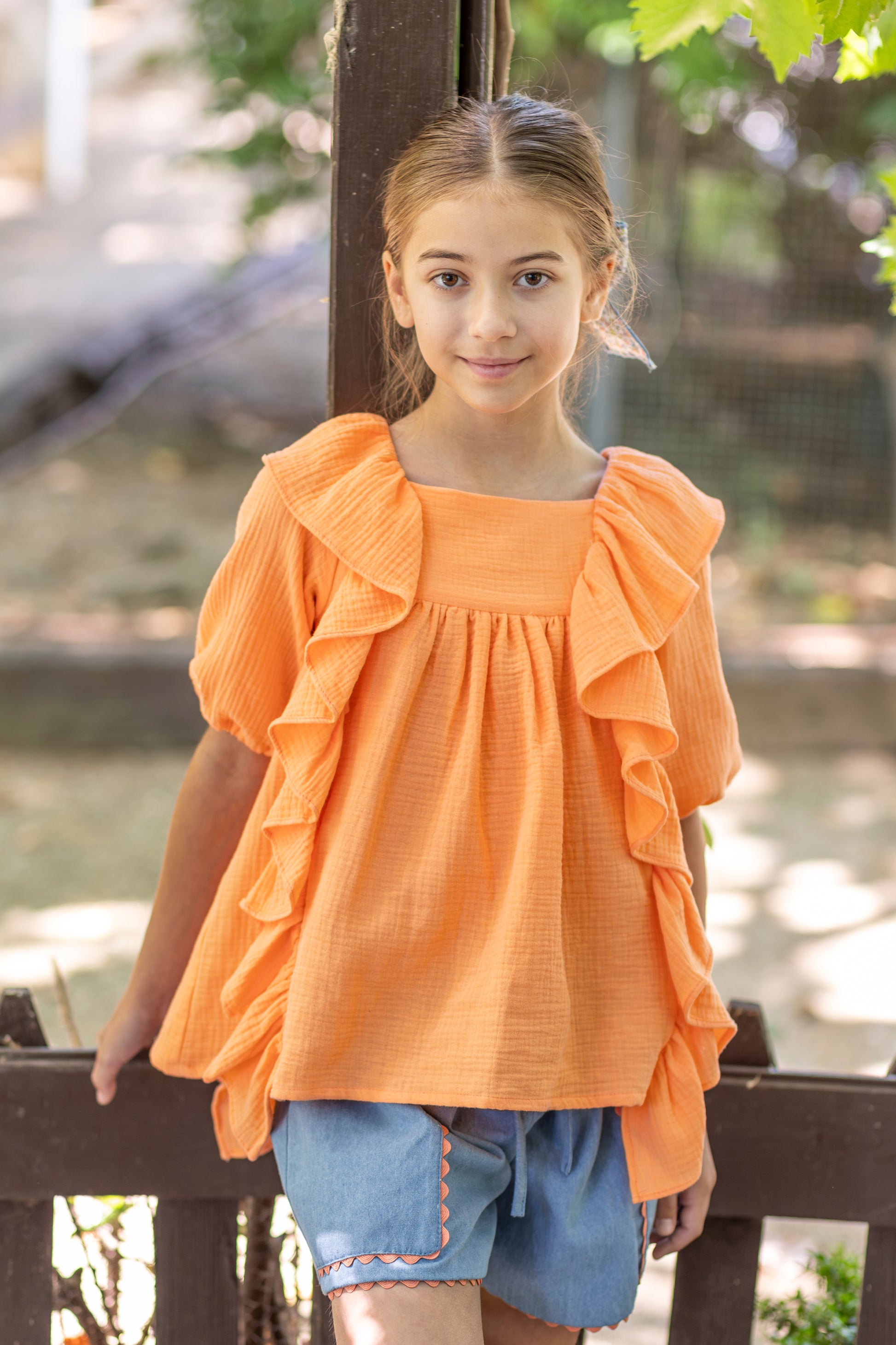 Blusa papaya para niña en bambula de algodón