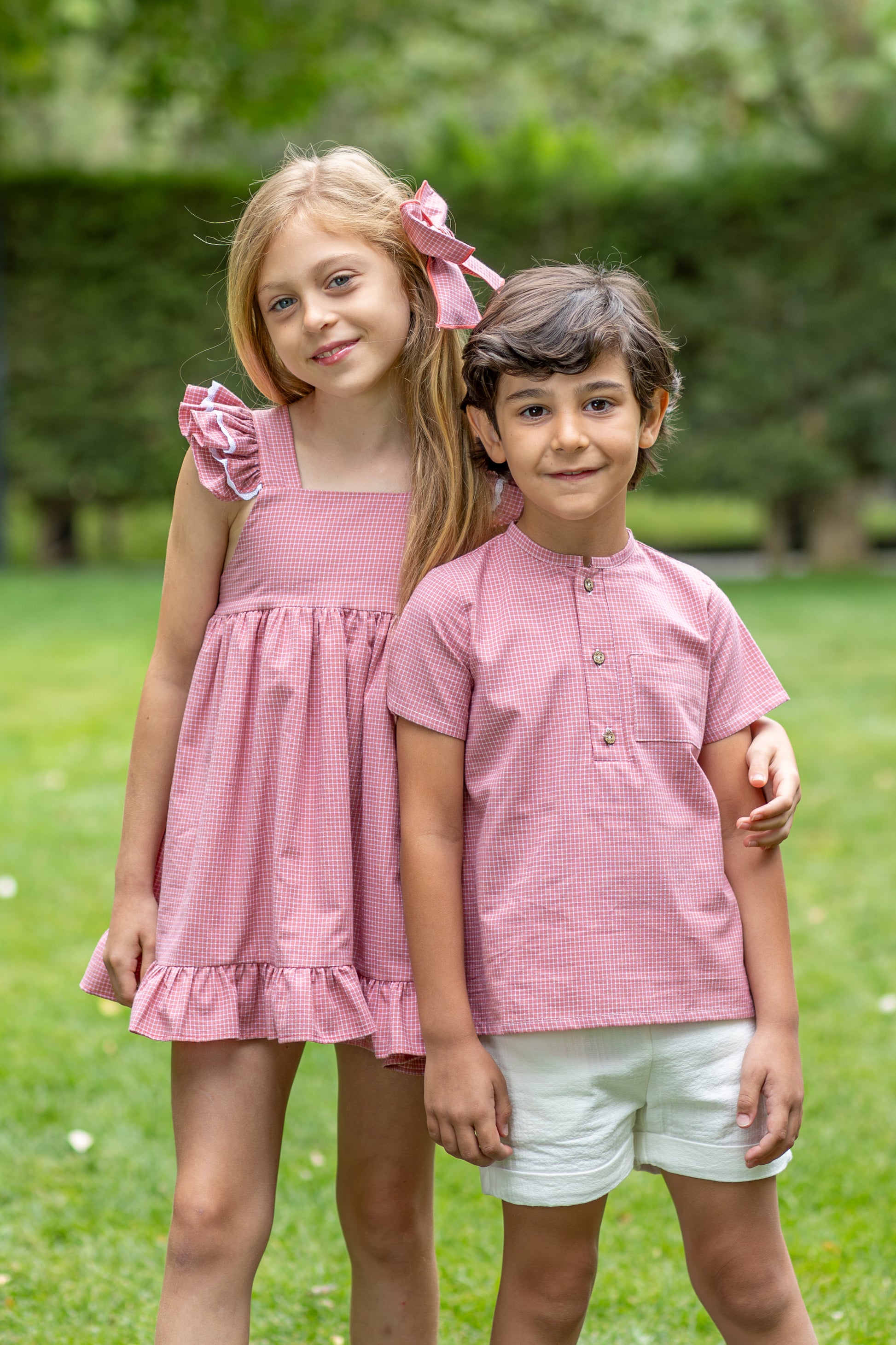 Conjunto coordinado niño camisa vichy vino