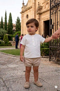 Conjunto bebé niño camisa blanca de manga corta y bombacho beige Coffee