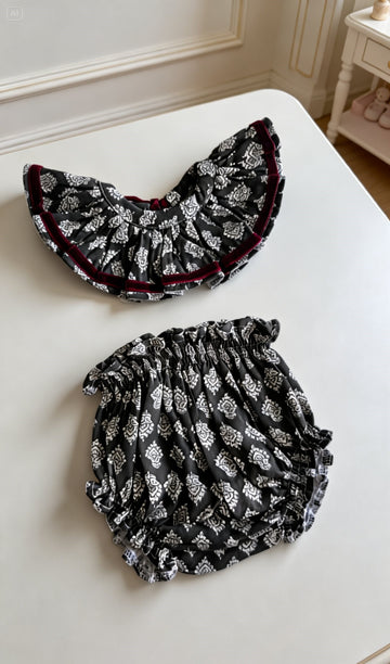 Cubrepañal + cuello gris verdoso