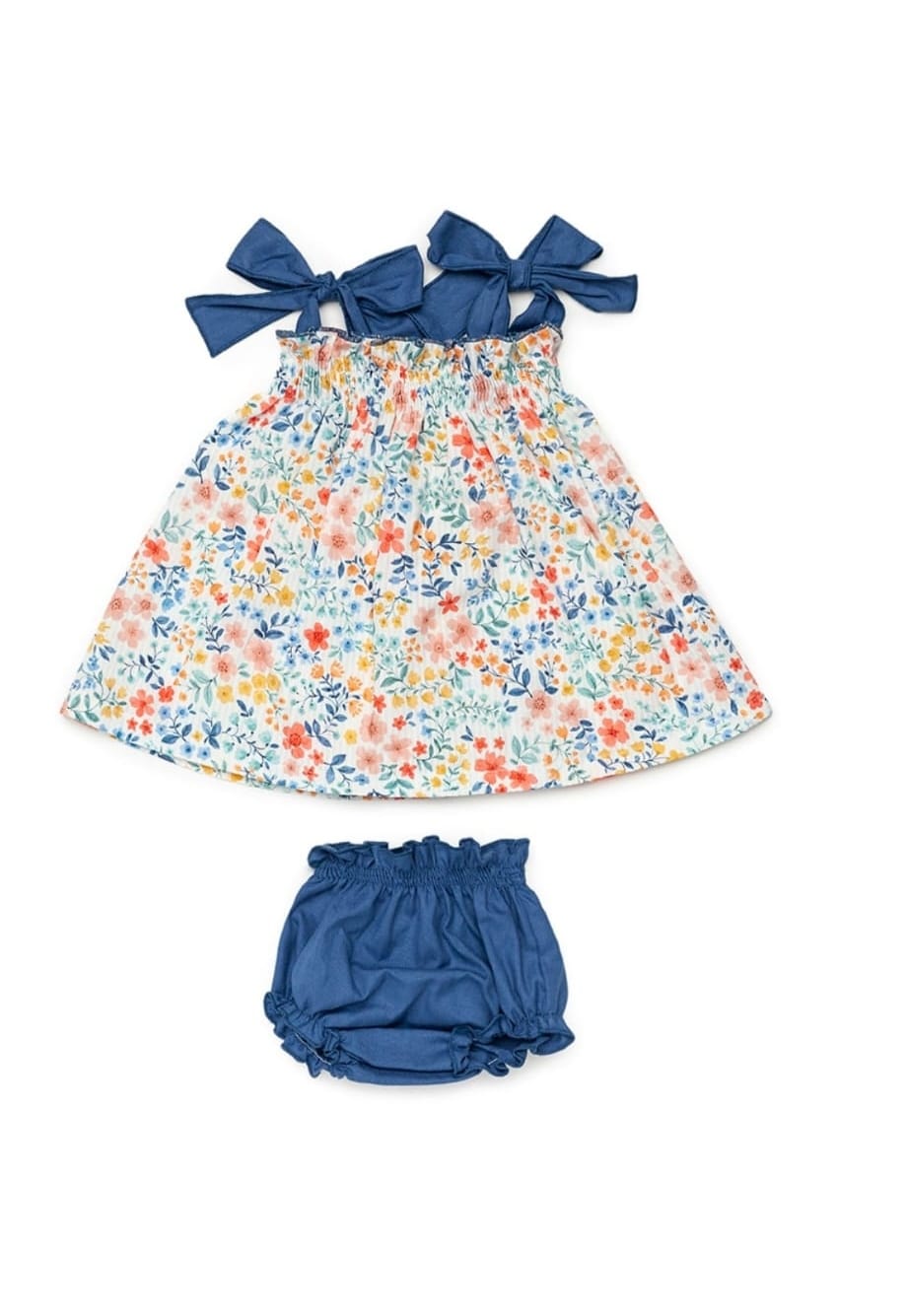 vestido flores con tirantes en azul noche a juego con su braguita