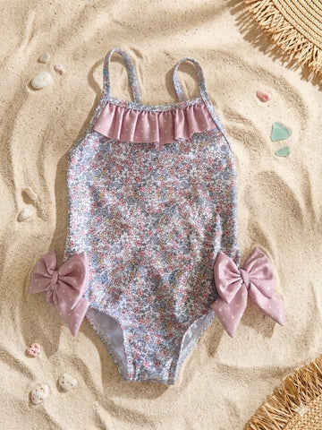 Bañador Liberty niña con lazos rosa empolvado