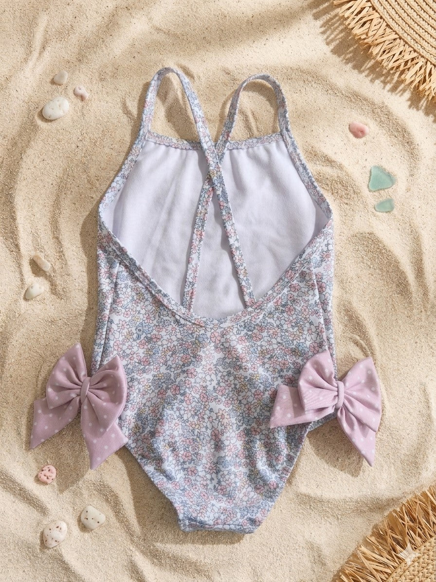 Bañador Liberty niña con lazos rosa empolvado