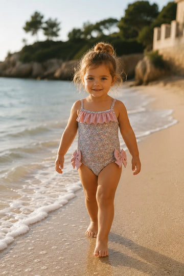 Bañador Liberty niña con lazos rosa empolvado