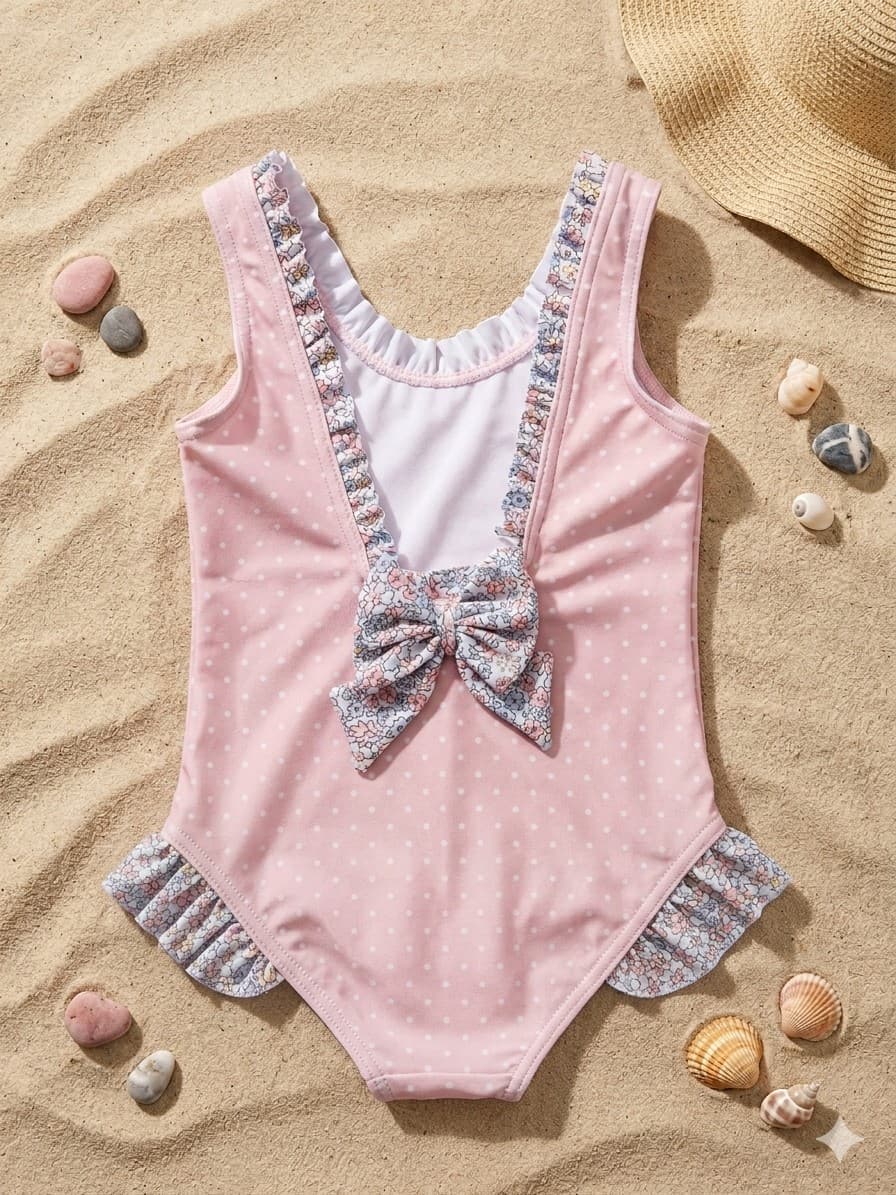 Bañador Peonía Rosa Empolvado con Volantes Liberty para Niña