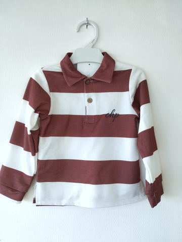 Polo de rayas unisex, en color burdeos. 26,90€